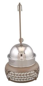 Luxury Round Hanging Chafing Dish Khaki Perforated Base Stainless Steel Soup Warmer with <b>Mirror</b> Silver Dome Lid Single Unit - Product Image 1