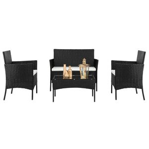 Set Divano da Giardino in Rattan Nero con 2 Poltrone e 1 Divanetto, Tavolino da Caffè in Vetro Temperato - Product Image 6
