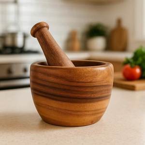 Wooden Mortar And Pestle <b>Grinder</b> Traditional Kitchen Tool For <b>Herbs</b> Spices Seeds And Medicinal Preparation - Product Image 4