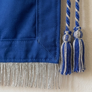 <b>White</b> Blue Velvet Masonic <b>Apron</b> Embroidered Square Compasses Symbol Silver Fringe Classical Style - Product Image 6