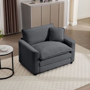 Poltrona Singola Grigia Confortevole con Seduta Profonda e Cuscino, in Tessuto Corduroy per Soggiorno e Camera da Letto, Stile Club Multiuso - Product Image 1