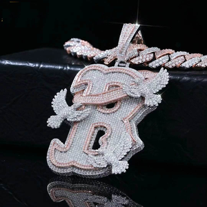 Collar con colgante de letra estilo Hip Hop, con incrustaciones de moissanita brillante, inicial, con cadena gruesa, regalo de moda - Product Image 1