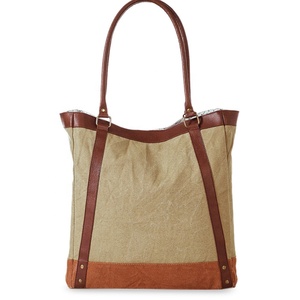 Bolsa de Mano de Lona de Algodón y Poliéster para Mujer, 250 GSM, con Estampado de Letras, Cierre de Botón, Logotipo Personalizado, Correa de Cuero, Venta al Por Mayor - Product Image 3