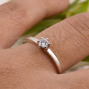 Premium 925 Sterling Silver Classic Solitaire Engagement Elegant 1-Carat 6mm Round Cut Sparkling Cubic Zirconia Promise Ring - Product Image 1