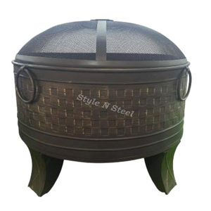 Brasero moderne en fer noir avec touches dorées, peinture résistante à la chaleur, design autoportant, pour brûler du charbon ou du bois en extérieur - Product Image 2