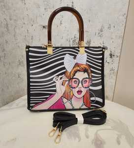Fashion Custom Artist Girl Print Faux Leather Tote Bag with Zipper Closure Large Capacity Daily Carry for Women (Cheap) - Product Image 3