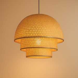 Pantalla de Lámpara Colgante de Bambú Natural Rústica Hecha a Mano - Uso en Interiores, Bombilla No Incluida - Product Image 2