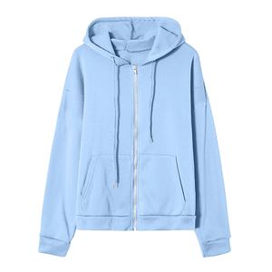 Sudadera con Capucha y Cierre de Cremallera para Mujer, Color Sólido, Manga Larga, 100% Algodón Felpa, Ropa Casual de Invierno/Otoño, Corte Regular, Sin Forro - Product Image 4