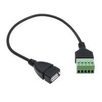 Cable USB 2.0 Tipo-A Hembra de 5 Pines con Bloque de Terminales, Conductor de Aluminio, Terminación de Tornillo, Blindaje Trenzado, Cubierta de PVC para Computadora 5A