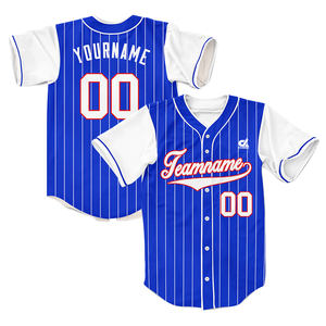 Camiseta de Béisbol Personalizada con Rayas Azules, Uniforme de Equipo con Botones para Hombre, con Logotipo Bordado, Venta al Por Mayor - Product Image 5