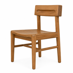 Modern Solid Teak Wood Dining Chair with Sculpted Waterfall Seat and Carved <b>Back</b> | Contemporary Hotel Dining Furniture - Product Image 3
