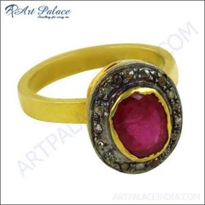 แหวนหมั้นผู้หญิงสไตล์วินเทจ ชุบทองคำเหลือง เงินแท้ ประดับทับทิมแบบฝังเพชร - Product Image 3
