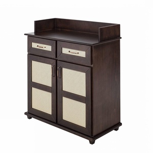Dark Wood <b>Cabinet</b> with Drawers Elegant Rattan Panel Design Spacious Storage Durable Finish Ideal for Living and Dining Room - Product Image 3