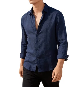 Nueva Llegada de Verano, Camisa de Manga Larga con Cuello Marinero de Lino Sólido, Estilo Americano, Casual y Minimalista para Hombre - Product Image 4