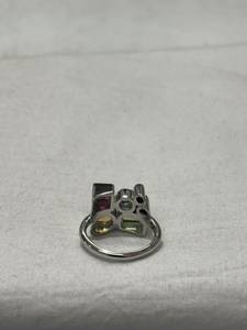 Designer Silver Tone Multi Gem <b>Ring</b> Geometric Colorful Stone <b>Statement</b> <b>Ring</b> Trendy Fashion Jewelry <b>for</b> <b>Women</b> - Product Image 3