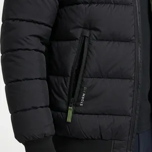 Men's Black Puffer Jacket Stand Collar Zipper Closure Windproof Casual Winter 100% Polyester Solid Color - Product Image 4