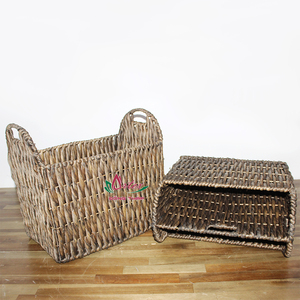 <b>Rectangular</b> Natural Rattan Storage <b>Baskets</b> With Handles Rustic Style Multi-Purpose Neatening Box 2-Piece Pack - Product Image 3