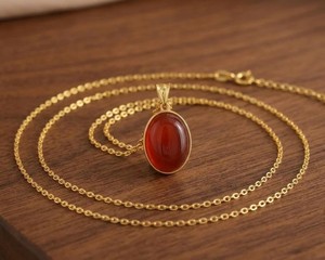 Collier Pendentif Ovale en Cornaline Platine de Luxe, Bijou Minimaliste en Pierre Précieuse pour Guérison Spirituelle, Fait Main, Cadeau de Mariage pour Femme - Product Image 3