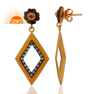 925 plata esterlina chapada en oro turmalina piedra preciosa diseñador pendiente joyería fabricante colección clásica - Product Image 3