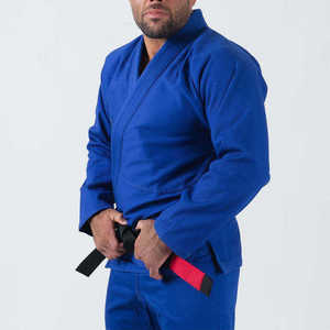 Custom Blue BJJ Kimono Men 100% Cotton Regular Fit <b>Heat</b> Transfer Printed Logo Left Sleeve <b>Back</b> Durable Adult Martial Arts Wear - Product Image 5