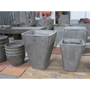 Set of 3 <b>Tall</b> Tapered Fiber Concrete Planters for Large Trees Water Resistant Finish with Bold Texture for Home and Garden - Product Image 4