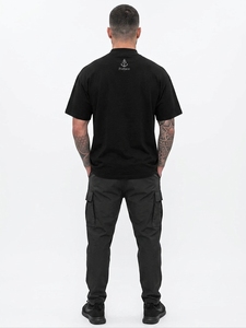 Portace Men's <b>Black</b> <b>T</b>-<b>Shirt</b> O-Neck Short Sleeve Loose Fit 100% Cotton Jersey Casual Solid Eco-Friendly Acid Wash Front Logo - Product Image 2