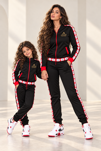 Wholesale Women Kids <b>Matching</b> Black Red Winter Tracksuit <b>Set</b> Custom Logo Full Zip Jacket Lightweight <b>Jogger</b> Pants Family - Product Image 4