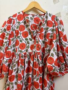 Robe midi vintage à fleurs 100% coton pour femmes, robe de fête d'été à manches 3/4, décontractée, écologique, respirante - Product Image 4