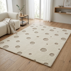 Modern Beige Polka Dot Bath Rug Plush Tufted Non-Slip Rectangle Floor <b>Mat</b> for Bathroom - Product Image 1
