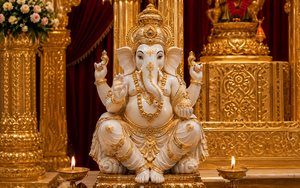 Escenario Tradicional Tallado en Oro para Bodas Tamilas y Telugues, Exclusivo Escenario de Estilo Tamil del Sur de la India para Grandes Eventos en el Reino Unido - Product Image 4