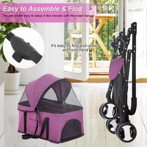 Chariot pour animaux de compagnie pliable à trois roues TH-PPS-308 avec panneaux en maille léger et facile à manœuvrer pour les promenades quotidiennes - Product Image 3