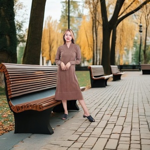 Robe pull d'hiver décontracté léger pour femmes élégant Simple Silhouette ample solide tricoté cachemire Pashmina Look naturel - Product Image 1