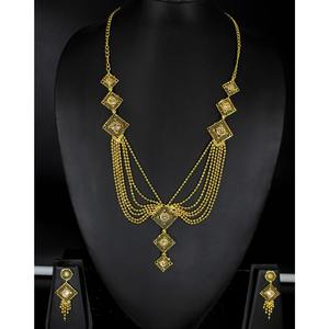 Collier de bijoux de mariée pour femmes plaqué or en laiton pur Inde Uae Dubai collier avec boucles d'oreilles ensemble de bijoux de créateur - Product Image 4