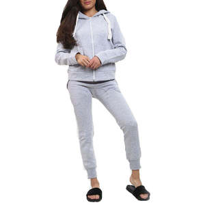 Women Grey Hooded Tracksuit Set Solid Color Casual Full Sleeve <b>Pants</b> With Side Pockets Elastic Waist Autumn Wear - Product Image 2