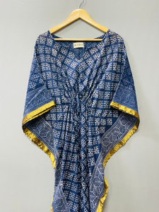 Caftán de Algodón Puro Ecológico con Estampado Bagru, Estampado a Mano, Estilo Indio, para Verano, Playa, o como Pareo, Cómodo, Largo hasta el Suelo - Product Image 3