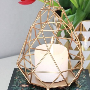 <b>Gold</b> Geometric Metal Candle Holder Fancy Shape Home Decoration <b>Lantern</b> Durable Design - Product Image 1