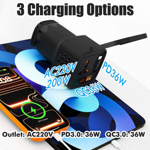 Convertisseur <span class=keywords><strong>d</strong></span>'alimentation de voiture à onde sinusoïdale modifiée 200 watts DC 12V vers AC 220V avec câble enroulable intégré de type C PD et QC 3.0 36W - Product Image 3