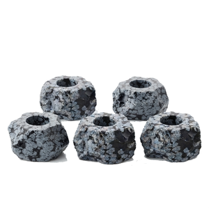 Porte-bougie en pierre naturelle sculptée à la main en obsidienne flocon de neige, pierre précieuse agate, guérison, vente en gros - Product Image 2