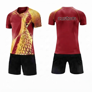 ชุดเสื้อฟุตบอลผู้ใหญ่สีแดง 100% โพลีเอสเตอร์ ระบายอากาศได้ดี ซับเหงื่อ ป้องกันแบคทีเรีย เป็นมิตรกับสิ่งแวดล้อม ผ้าตาข่าย พิมพ์ลายด้วยความร้อน - Product Image 1
