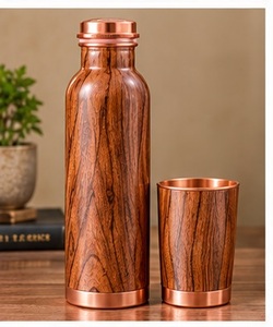 Botella de Agua de Cobre Hecha a Mano con Taza y Tapa, Diseño Floral Verde Azulado, Juego de Bebidas Portátil y Ecológico para Viajes - Product Image 3