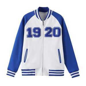 Zeta Phi Beta 1920 <b>White</b> Blue Varsity Fleece <b>Jacket</b> Chenille Number Embroidery Greek Women Bomber Ribbed Cuff Premium Fit - Product Image 1
