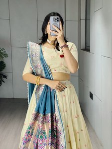 Lehenga de Seda Paithani Festiva con Dupatta en Contraste - Product Image 5