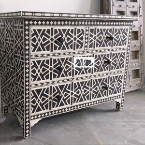 Cajón con Incrustaciones de Hueso de ILAHI, Diseño Moderno con Detalles de Ágata, Mueble Portátil para el Hogar - Product Image 1