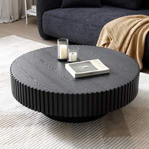 Mesa de Centro Redonda Negra Moderna y Minimalista con Borde Acanalado y Almacenamiento Oculto para Sala de Estar, Hotel o Apartamento - Product Image 1
