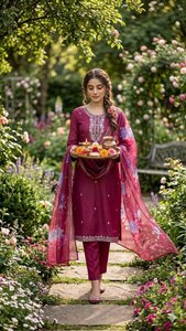 Ensemble Kurti décontracté en coton slub pour femme, avec broderie élégante, pantalon et dupatta ethniques, vente en gros pour revendeurs - Product Image 1