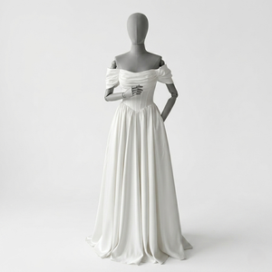 Custom Women V-neck Corset Wedding Dress <b>White</b> A-Line Bridal Gown Floor Length Satin with Lace-Up Back and Pockets Modern - Product Image 4