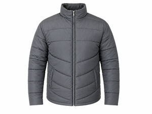 Men's Grey Quilted Puffer Jacket Stand Collar Zipper Closure Windproof Polyester Winter Casual <b>Coat</b> - Product Image 1