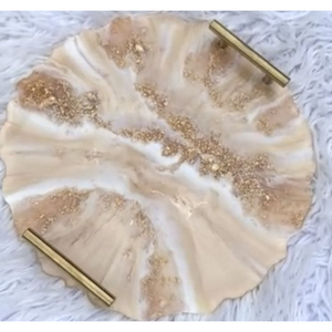 Square <b>Epoxy</b> Resin Serving Tray With Gold Handles Pink Marble Effect Handmade Decorative Platter For <b>Coffee</b> <b>Table</b> Living Room - Product Image 3