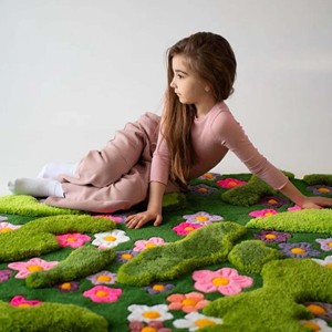 Tapis en laine doux et moelleux pour enfants, motif floral, design jardin, tapis tufté de forme irrégulière, tapis de jeu pour chambre d'enfant, chambre à coucher, salle de jeux, décoration - Product Image 5