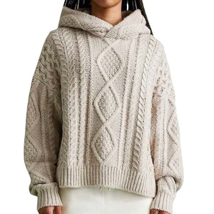 Women's Hooded <b>Cable</b> <b>Knit</b> Pullover <b>Sweater</b> Full Sleeve Casual Winter 100% Acrylic Geometric Pattern Regular Length - Product Image 5